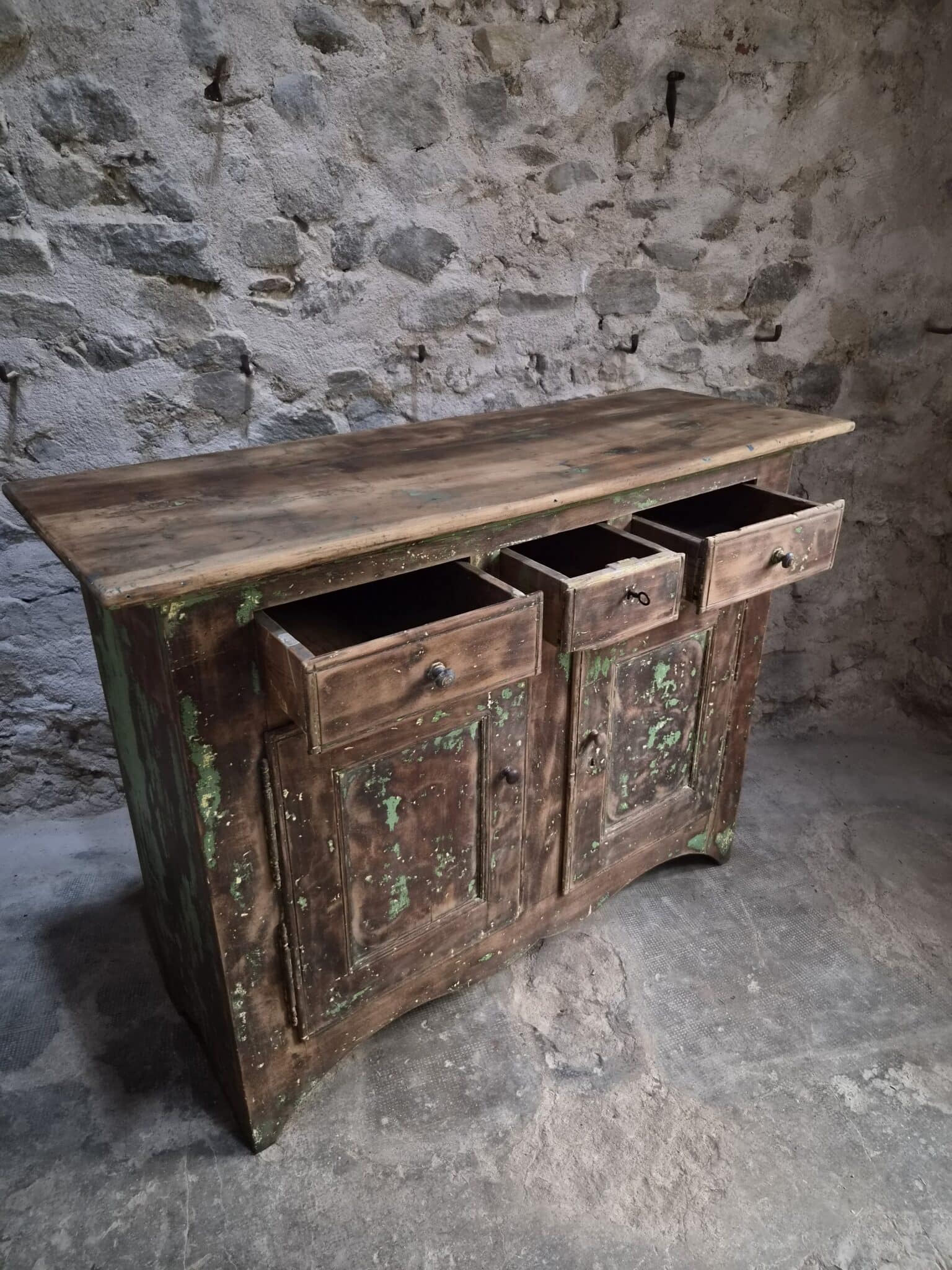 Rustic French Walnut Buffet Cabinet, 18th Century, 3 Drawers & 2 Doors (9)