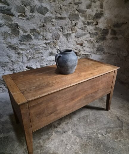 Antique French Oak Flour Chest – 19th Century Farmhouse Side Table (1)