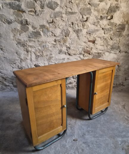 French Modernist Beech & Tubular Steel Writing Desk, 1930s (1)