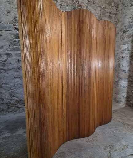 Large French Pitch Pine Folding Screen, Room Divider, 1950s, Attributed to Baumann (1)