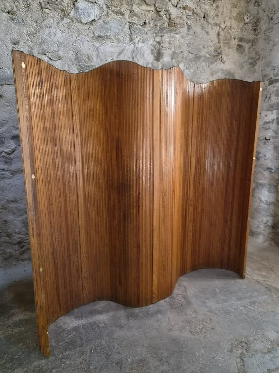 Large French Pitch Pine Folding Screen | 1950s Room Divider
