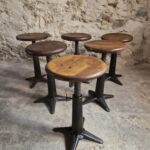 Set of 6 Antique Singer Industrial Adjustable Stools, France, circa 1900–1930 (1)
