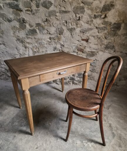 Vintage French Oak Writing Desk with Beech Bistro Chair, circa 1930 (1)