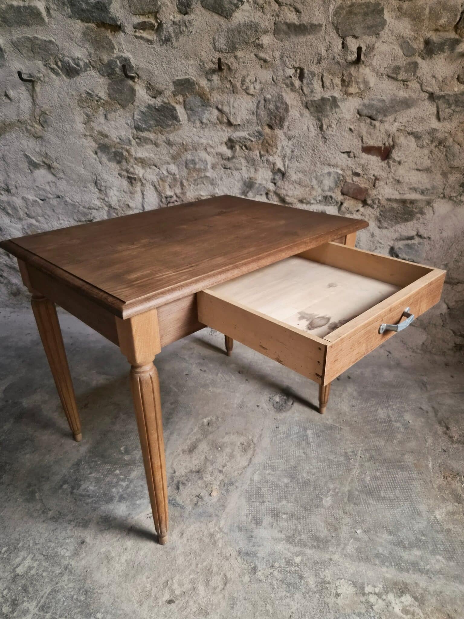 Vintage French Oak Writing Desk with Beech Bistro Chair, circa 1930 (13)