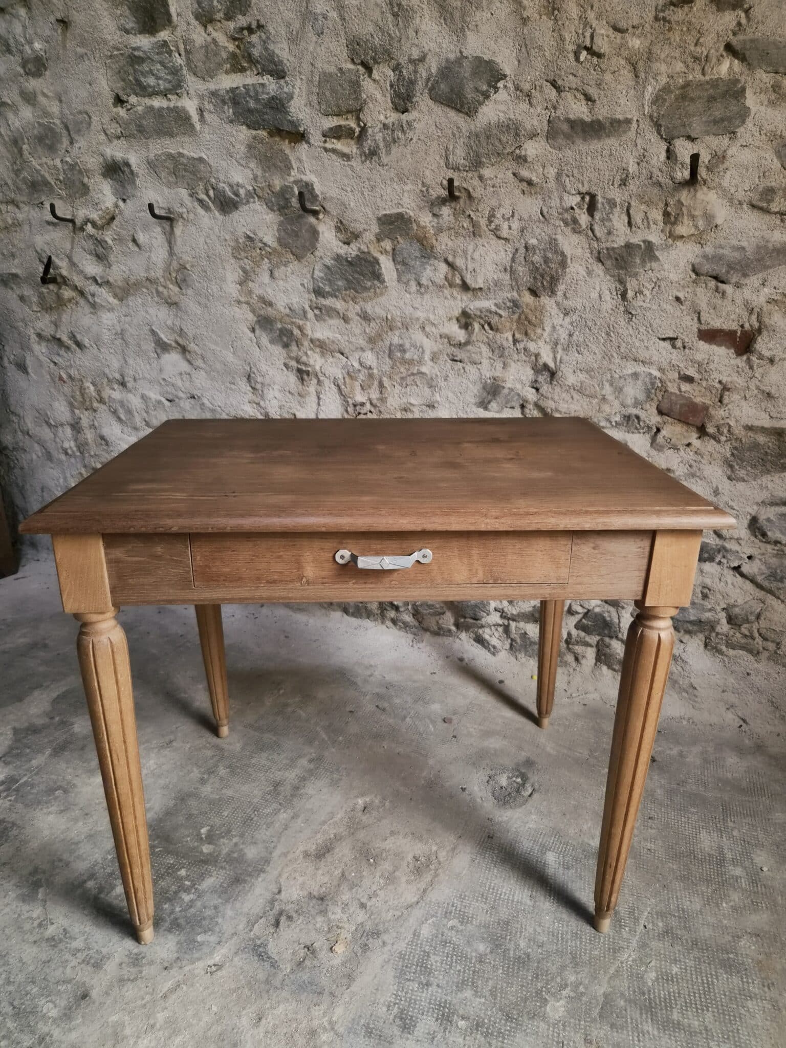 Vintage French Oak Writing Desk with Beech Bistro Chair, circa 1930 (16)