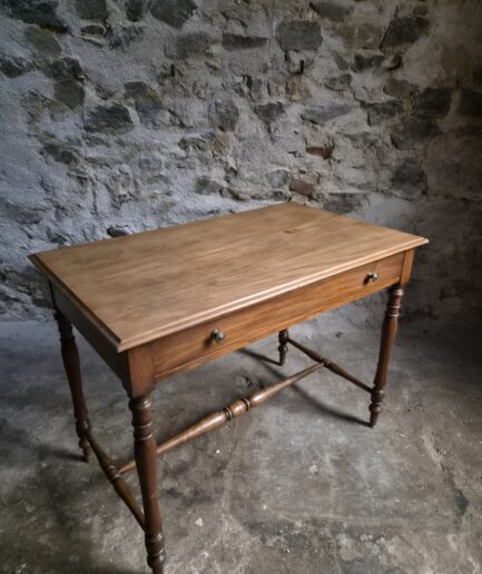 Antique Elm Writing Table with Large Drawer, 1920s – France (1)