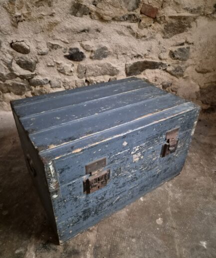 Antique French Blue Painted Pine Chest Coffee Table, circa 1900 (1)