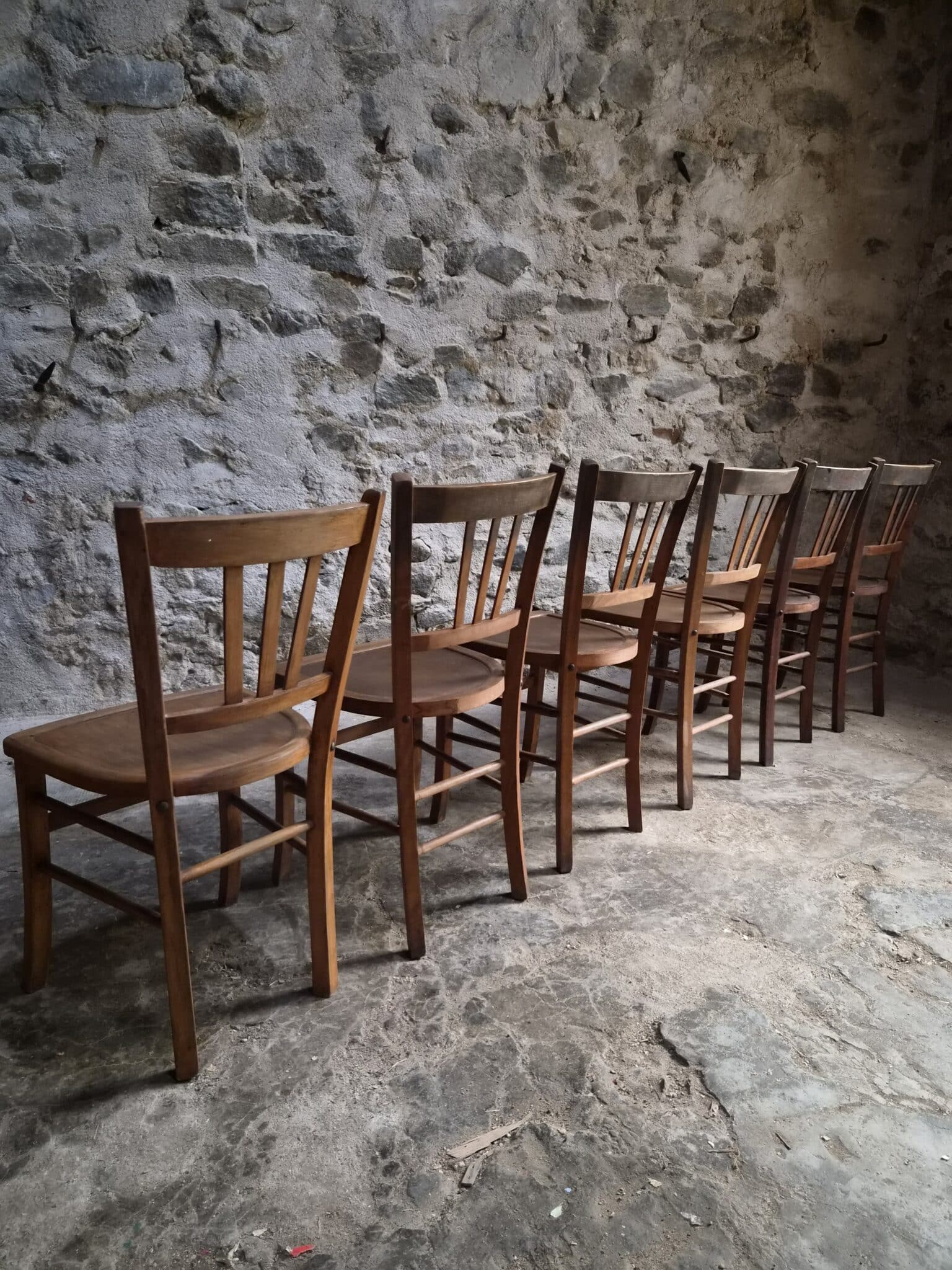 Set of 6 Vintage French Bistro Chairs – Beech Wood, 1950s (17)