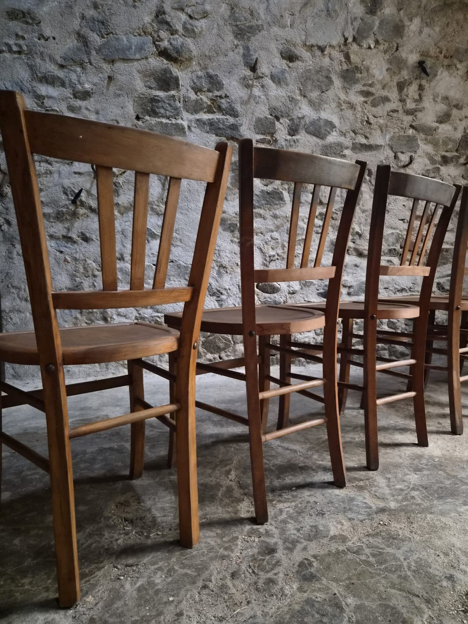 Set of 6 Vintage French Bistro Chairs – Beech Wood, 1950s (20)