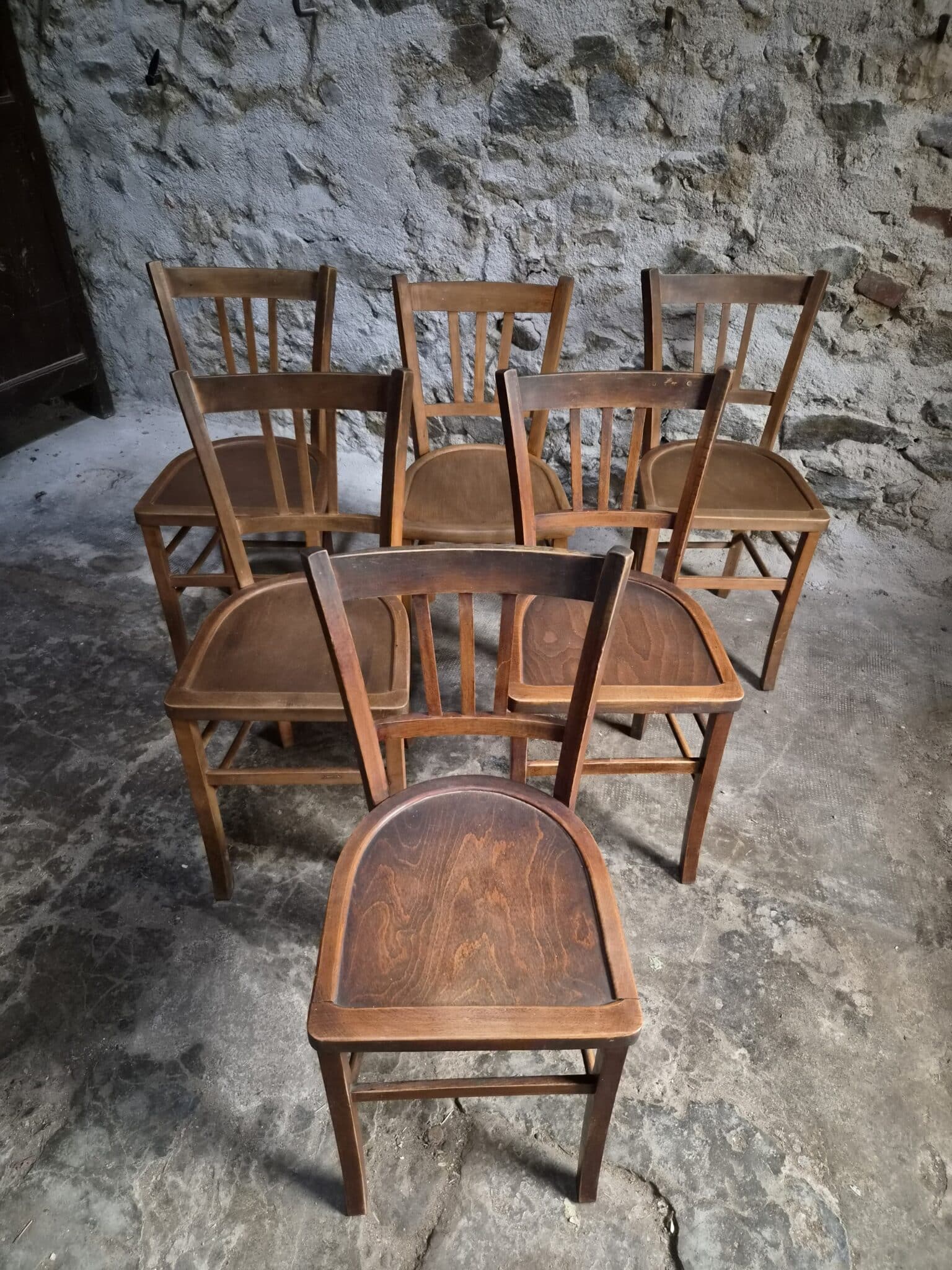 Set of 6 Vintage French Bistro Chairs – Beech Wood, 1950s (9)