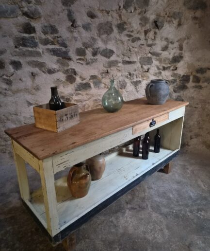 Vintage French Fabric Shop Table Kitchen Island – 1930s (1)